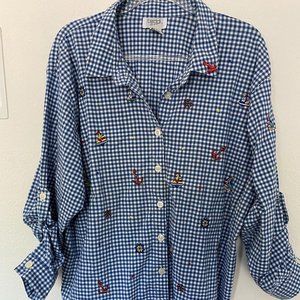 Vintage Teddi Nautical Blue Gingham Blouse in 2X
